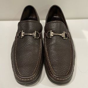 Salvatore Ferragamo Leather Moccasin Loafers with Gancini Ornament Brown Size 9